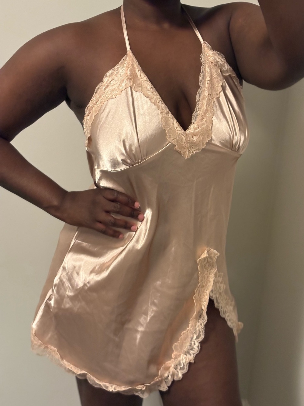 Elegant Satin Lace Trim Chemise